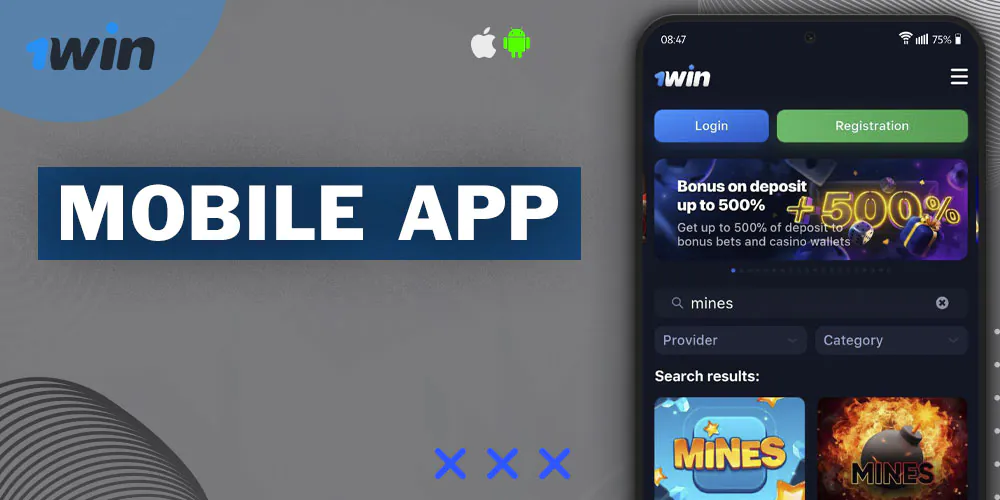 Play "Mines" in the 1Win smartphone application.