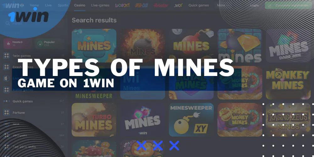What types of "Mines" are available to players from India on the 1Win website and smartphone application?