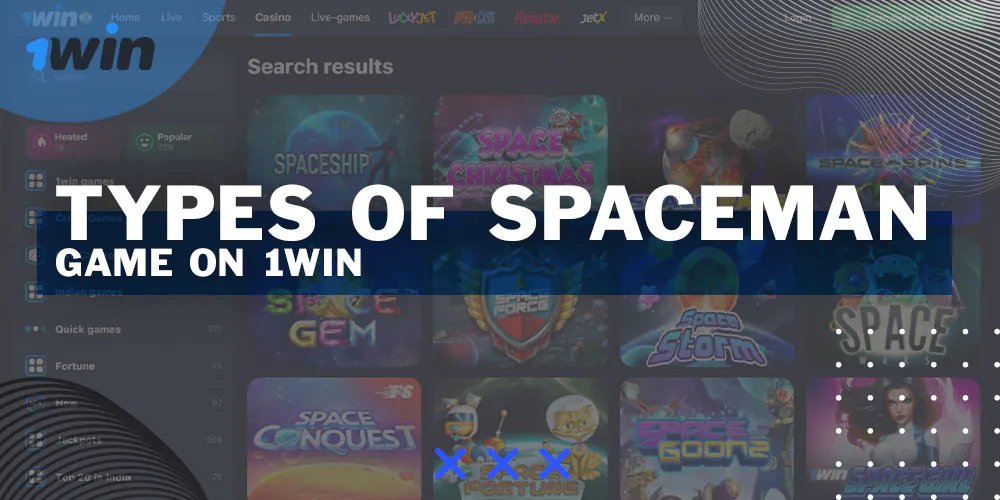 What types of "Spaceman" are available to players from India on the 1Win website and smartphone application?